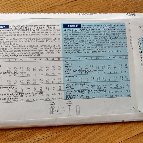Fleece Jacket and Tapered Pants Sewing Pattern Size 12-16 4246 UNCUT - Picture 3 of 8